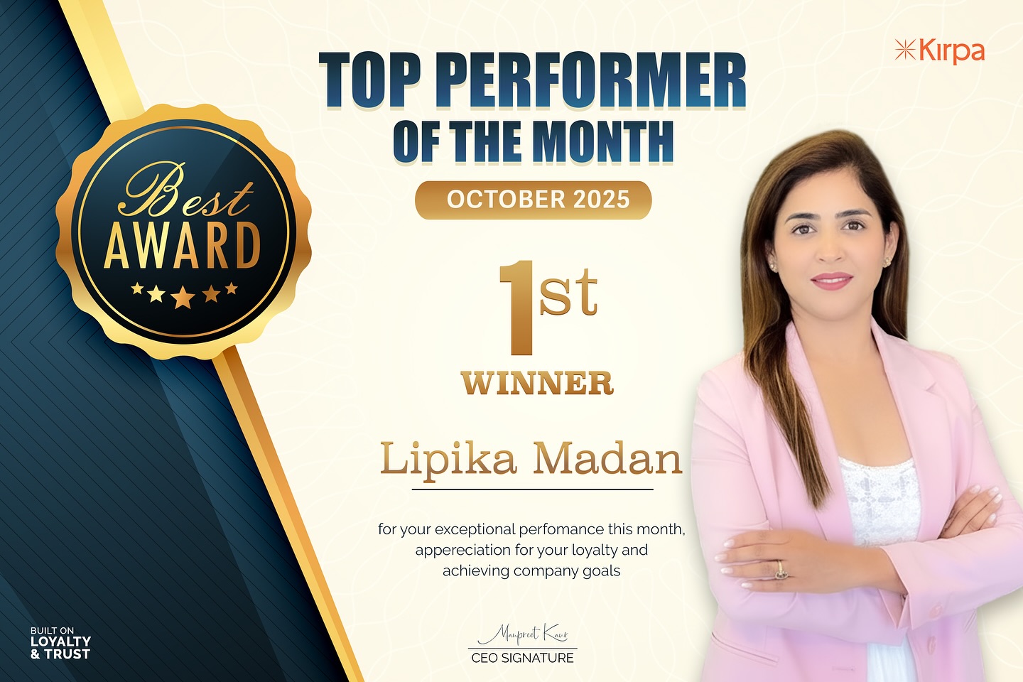 We’re thrilled to announce and celebrate our Top 3 Performers for October @lipika.kirpa @harry.kirpa @kamalpreet.kirpa who’ve gone above and beyond with their hard work, determination, and commitment to excellence in real estate. Each one of them has proven that success doesn’t just happen, it’s built through discipline, passion, and teamwork. From early mornings to late closings, their dedication continues to inspire the entire Kirpa Army.
A special thank you to all our valued investors for your unwavering trust and support. You are the foundation of our growth and the reason we strive to deliver the best every single day. Your belief in Kirpa Army motivates us to reach new heights month after month🙏